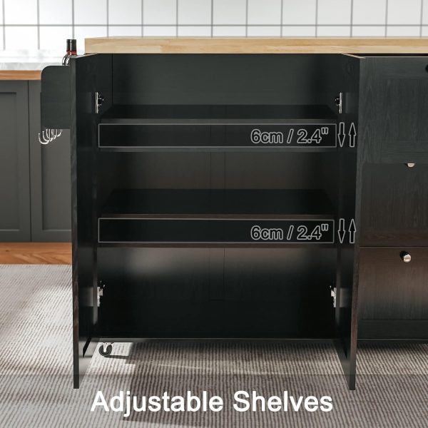 IRONCK Rolling Kitchen Island Cart with Drop-Leaf Countertop, Barn 3Drawers, Barn Door Style Cabine,Thicker Rubberwood Top, Spice Rack, on Wheels, for Kitchen and Dining Room, Black - Image 4