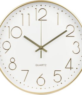 Wall Clock 12 Inch Non-Ticking Silent Modern Simple Style Round Decor Clock Gold Stereoscopic Dial Quartz Wall Clocks for Home/Office/School/Living Room/Bedroom/Kitchen