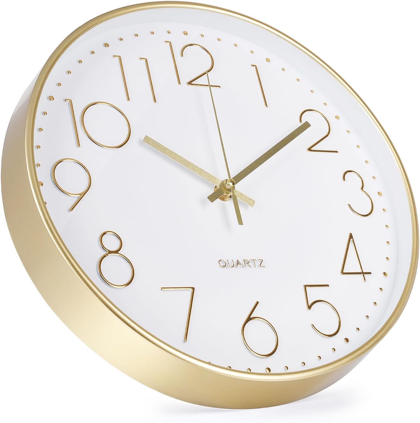 Wall Clock 12 Inch Non-Ticking Silent Modern Simple Style Round Decor Clock Gold Stereoscopic Dial Quartz Wall Clocks for Home/Office/School/Living Room/Bedroom/Kitchen - Image 2